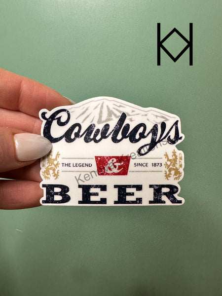 Cowboys and Beer Waterproof Sticker