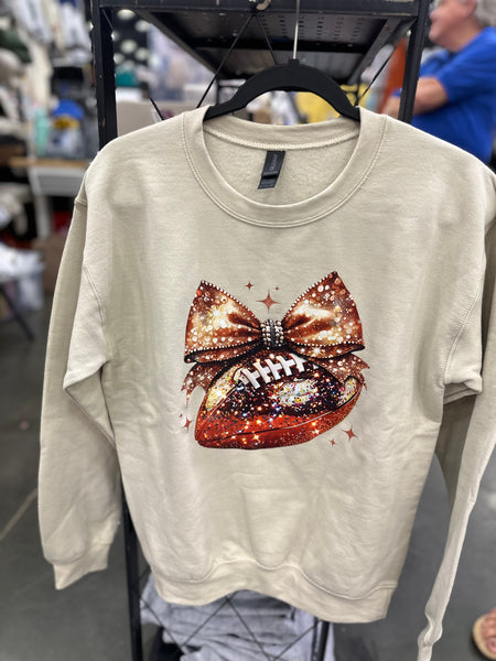 Glitter Football Bow Crewneck