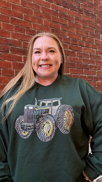 Faux Rhinestone Tractor Crewneck