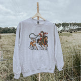 Santa Roping Reindeer Crewneck