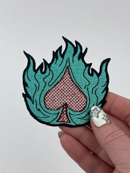 Turquoise Flame Spade Adhesive Patch